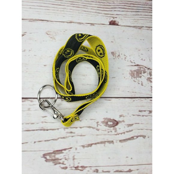 Yellow & Black Smiley Face Happy Face Key Chain ID Badge Holder Necklace Gift - Picture 6 of 6